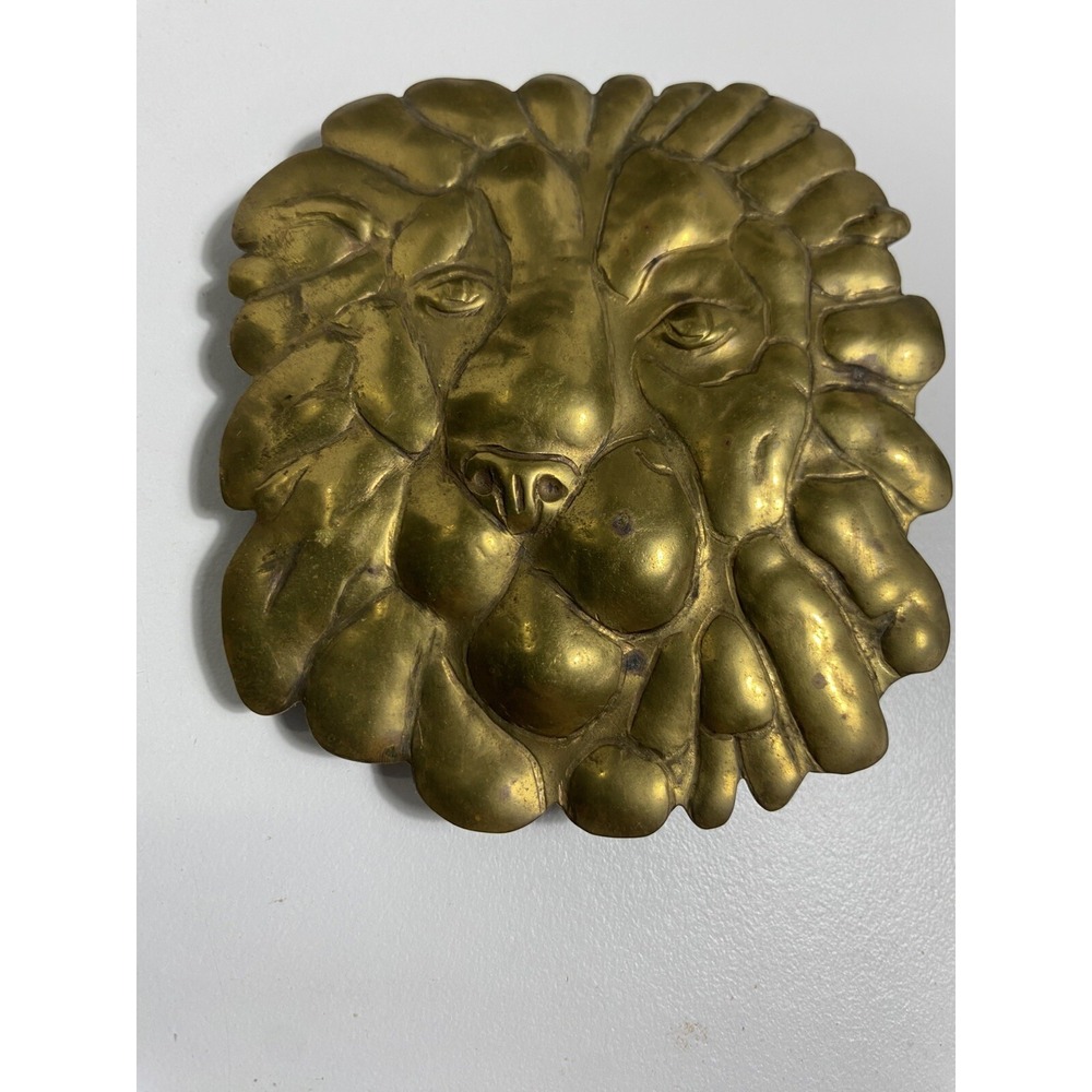 Vintage Solid Brass Lion Head Belt Buckle Large Animal Statement Retro Gold Tone